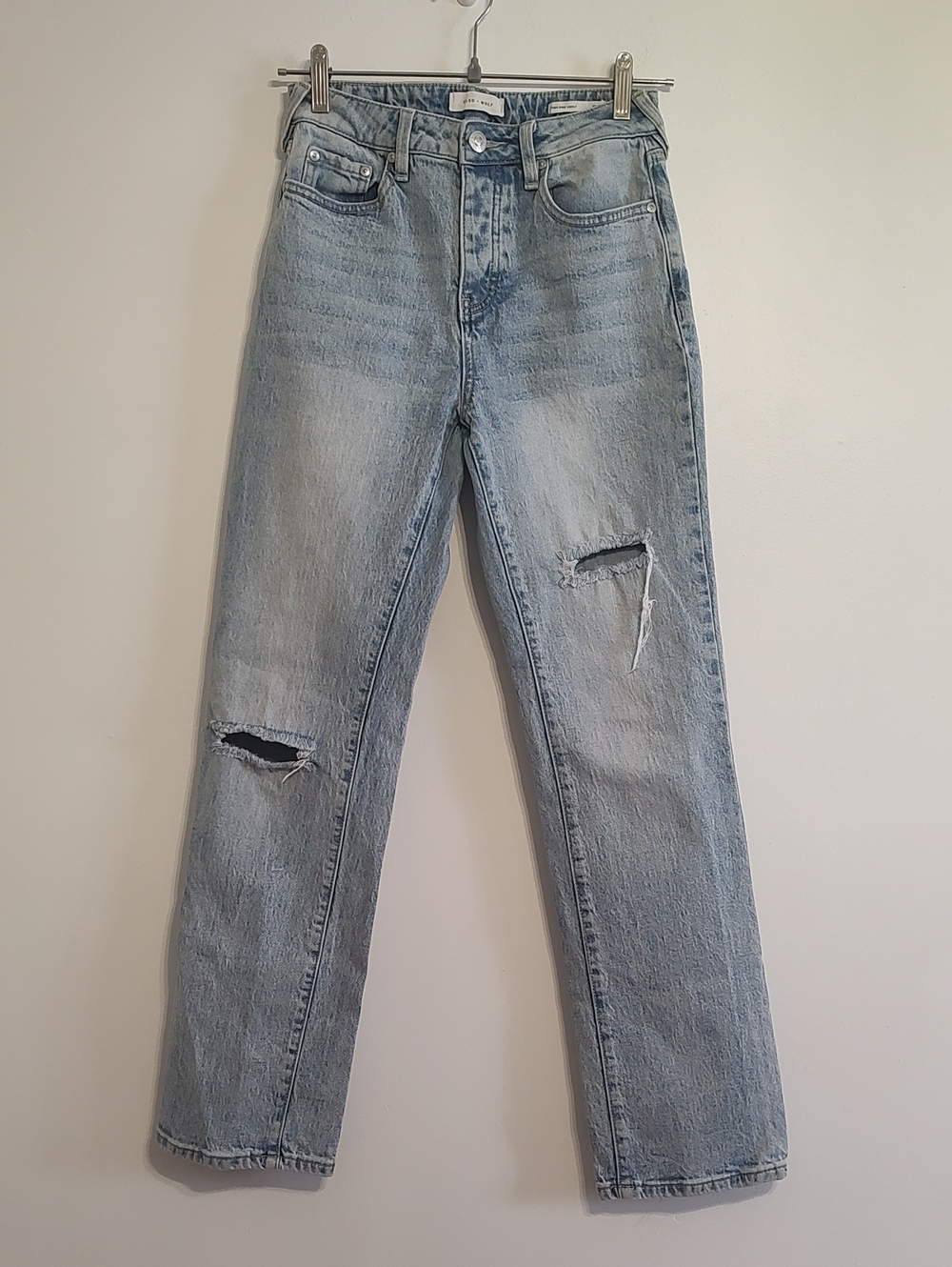 Cleo + Wolf Distressed Blue High Rise Jeans